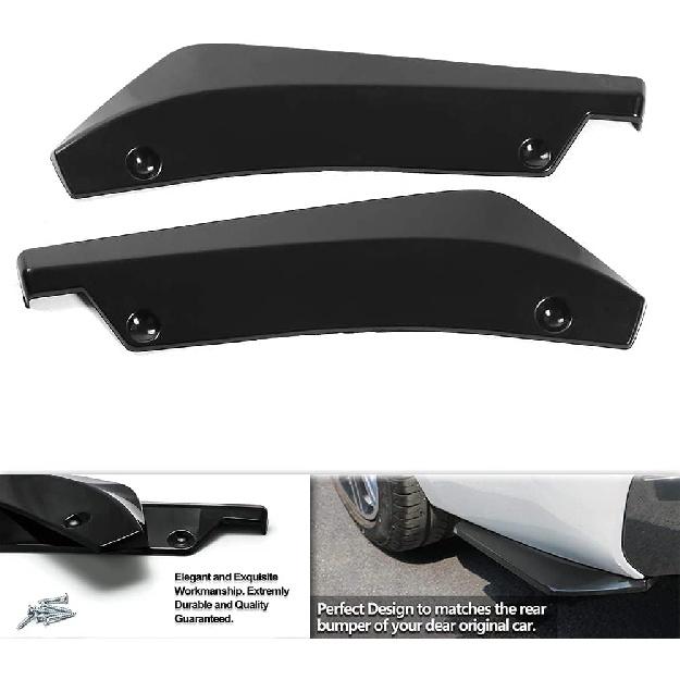 Car Rear Bumper Lip Diffuser, Universal Auto Side Fender Skirt Splitter Canard Protector, Wrap Angle Spoiler with 6 Bolts, 1 Pair (Bright Black)