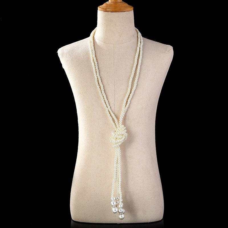 Long Pearl Necklace Multi-layer Knotted Tassel Gourd Sweater Chain 920s Vintage Clothing Accessories Necklace Women