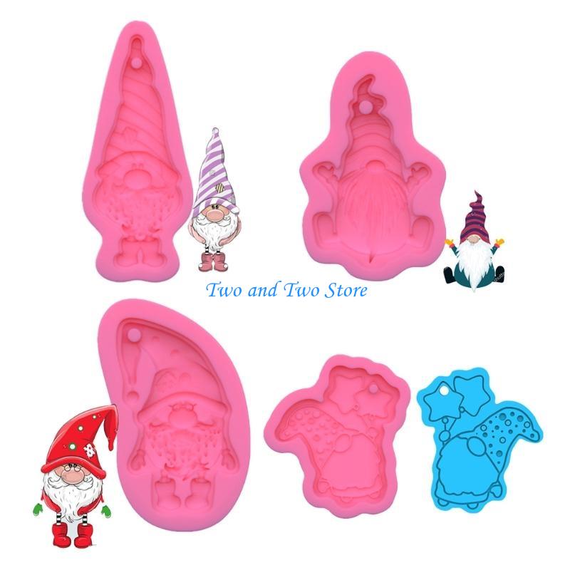 HX6F Shiny Glossy Santa Little Dwarf Silicone Epoxy Resin Mold DIY Keychain Pendant Jewelry for Christmas Day Gift