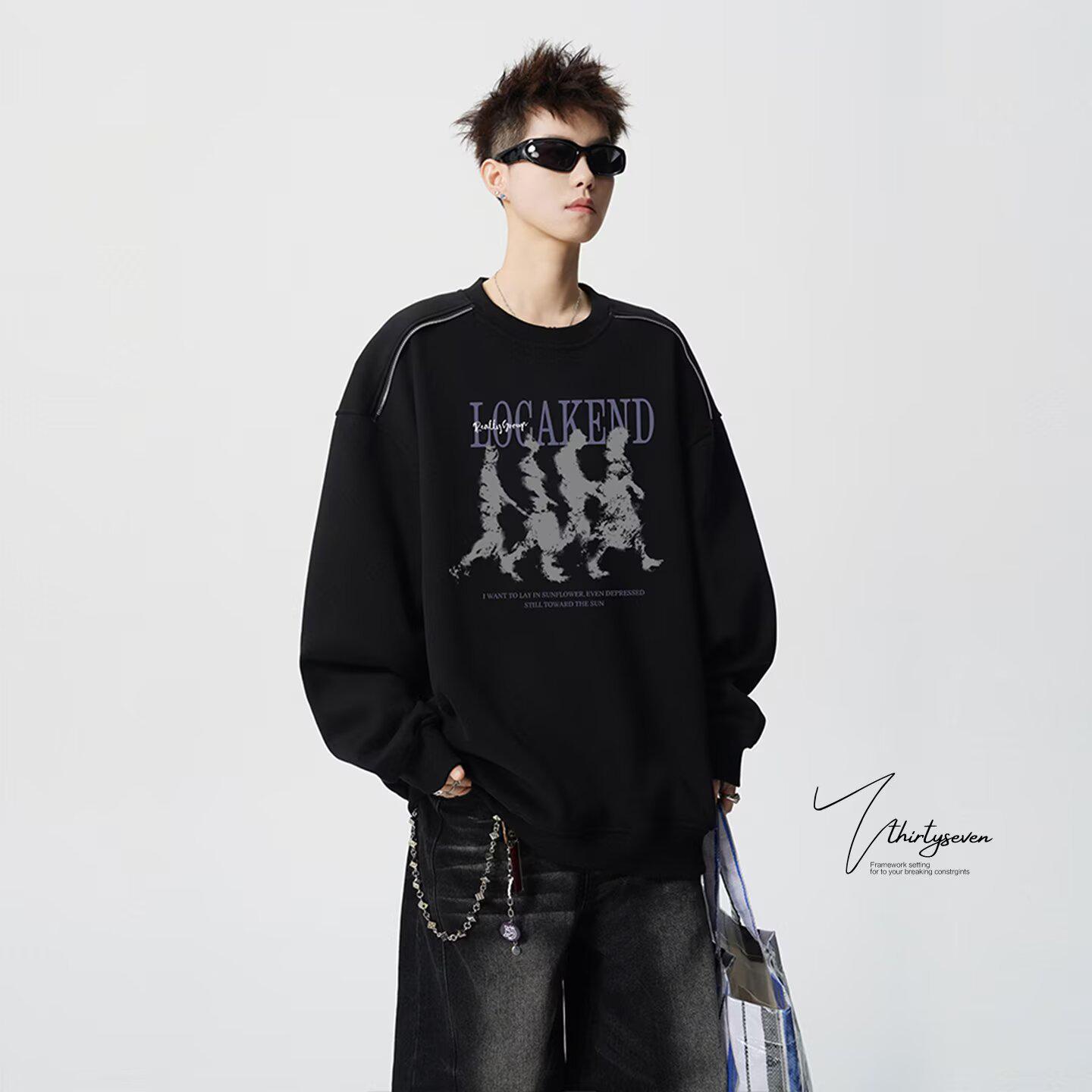 Men s Versatile Japanese-Style Loose Fit Round Neck Hoodie XL