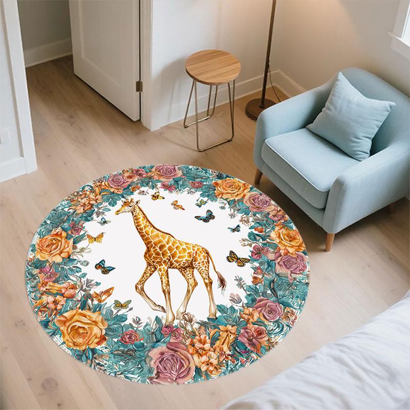 Giraffe & Flamingo Pattern Round rug,Carpet Rug for Living Room Bedroom Playroom ,Non-slip Floor Mat,Holiday Gifts and Birthday Gifts.