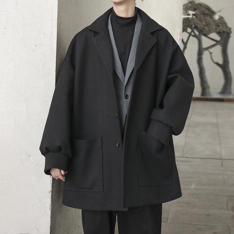 

Men s Thickened Wool Coat: Short, Trendy Korean Style, Handsome Mid-Length, Loose Fit, Hong Kong-Inspired, Unisex Wear. XL 150-180 jin