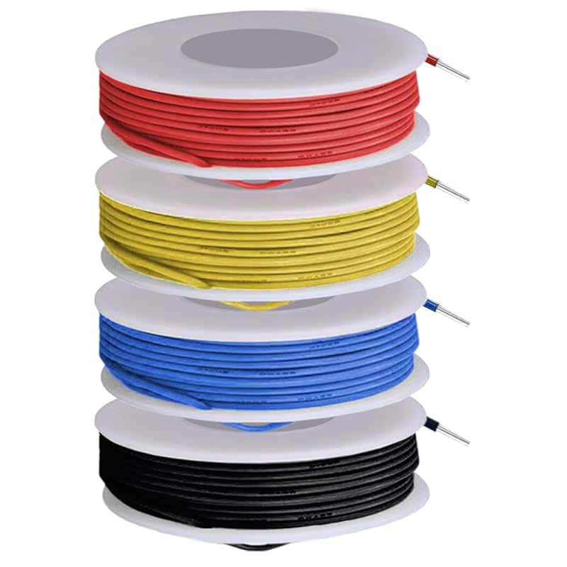 26 Gauge Solid Wire 300V PVC Electrical Wire 26AWG Insulation Tinned Coated Copper Wire Hook Up Wire 4Colors(Red/Yellow/Blue/Black) 5m/16.4ft Each