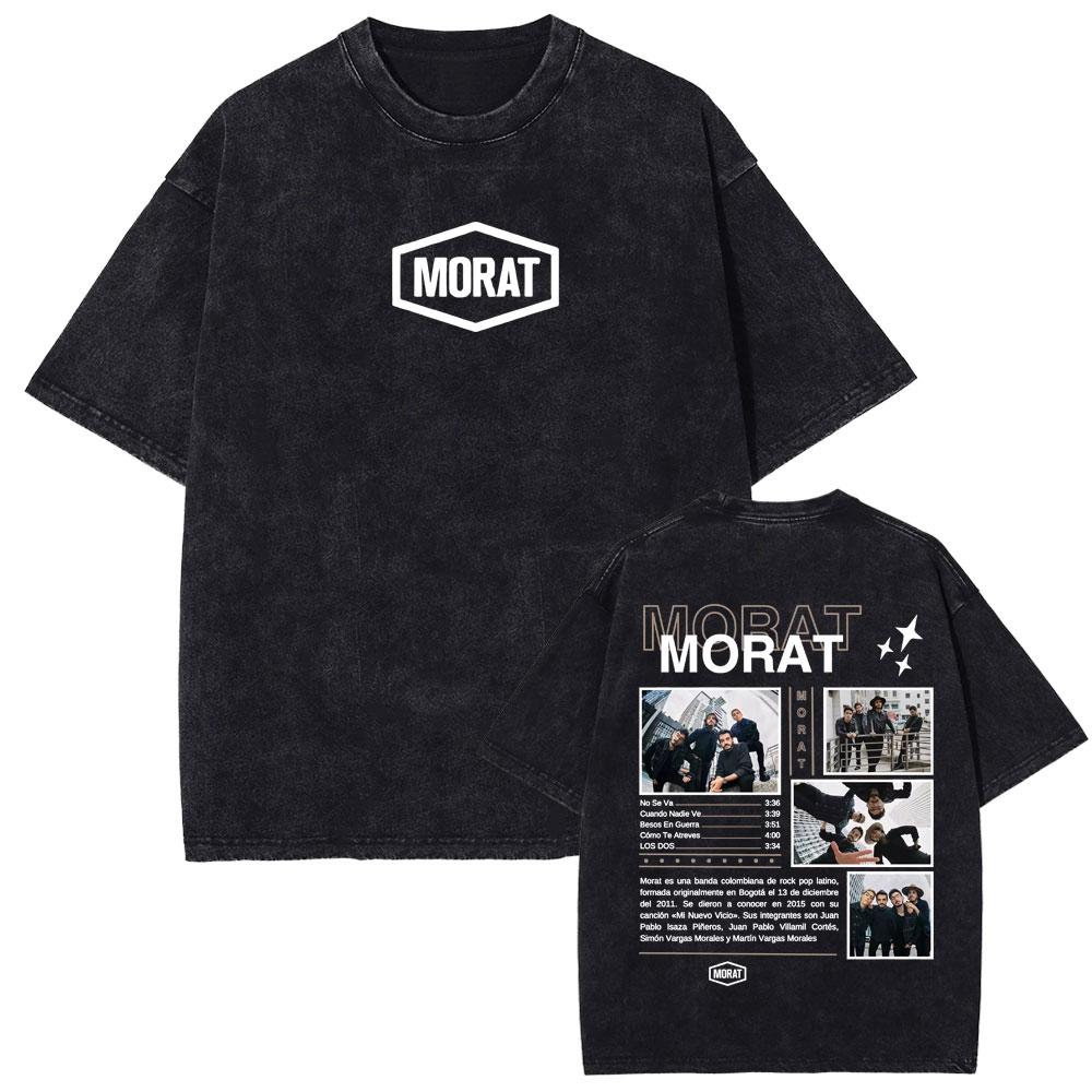 Rock Band Morat Asuntos Pendientes 2025 Vintage Washed T Shirt Women's Clothing Harajuku Gothic T-shirts Women's Hip Hop Cotton T-shirt