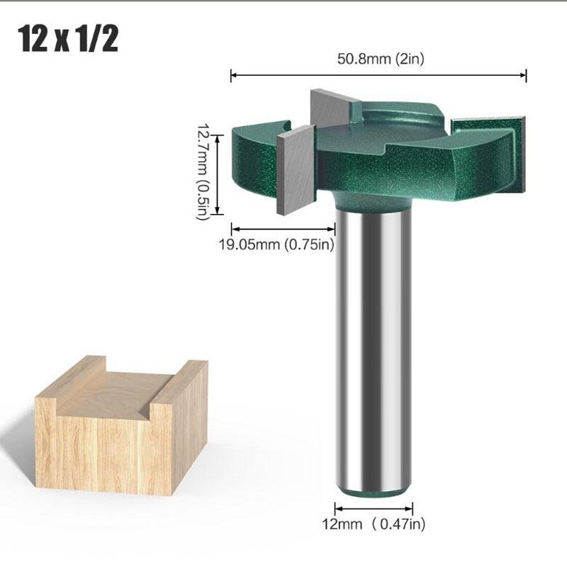 Freză de frezat în formă de T Curățare inferioară cu fante cu trei tăișuri cuțit cu fante pentru prelucrarea lemnului Freză din aliaj 12 mm tijă de 1/2 inch