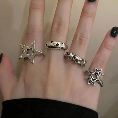 Dámský geometrický prsten s pentagramem, Nastavitelný retro nepravidelný prsten, Módní hvězdicový šperk, Doplněk.
