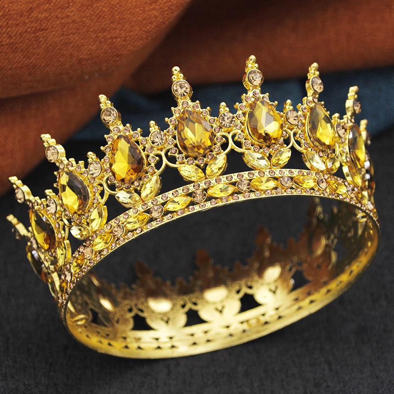 Baroque Queen King Tiaras and Crowns for Women Wedding Party Full Round Diadem Bridal Crown Hair Jewelry Birthday Gifts