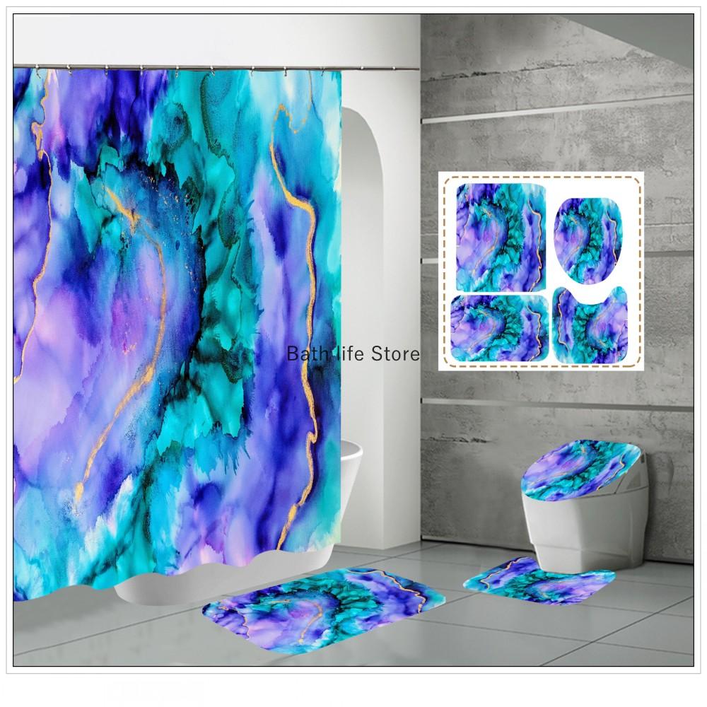 Luxury Golden White Marble Shower Curtain Modern With Non Slip Rug Mat Bathroom Waterproof Polyester Fashion Home Decor 180x180