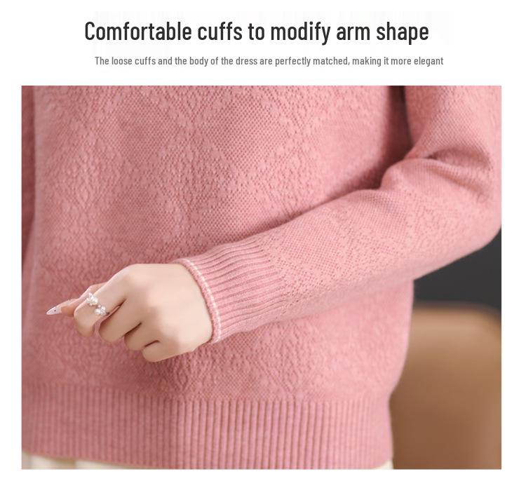 Autumn-Winter Women's Fashionable Turn-Down Collar Wool Sweater - Versatile & Stylish Knitted Design for Moms