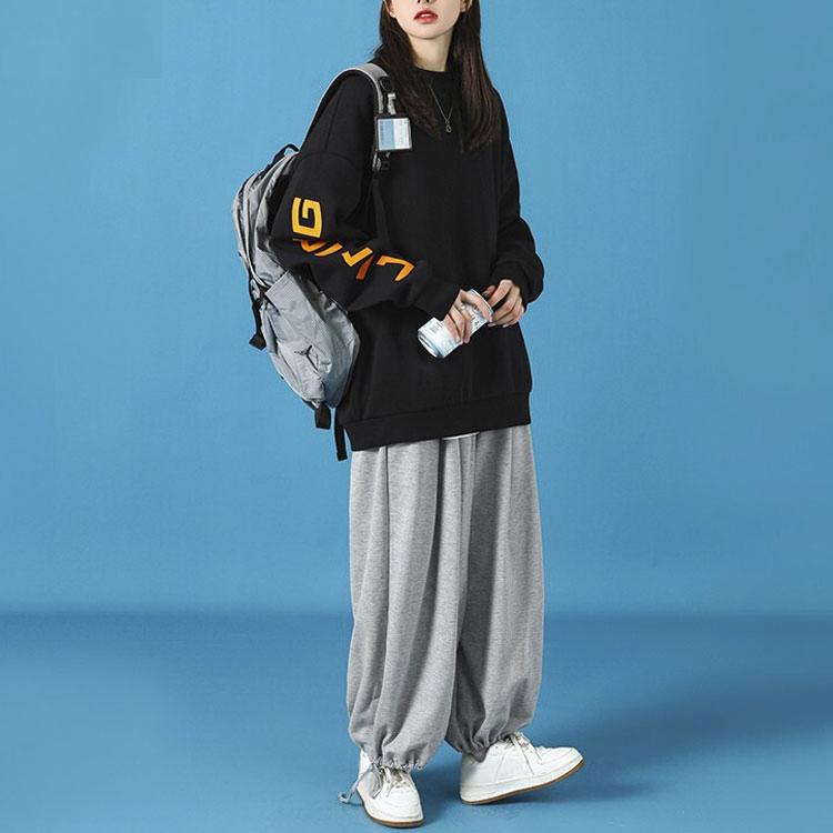 Li Ning Plain Letter Print Fleece Crewneck Sweatshirt Men Sweatshirt Black AWDS469-1