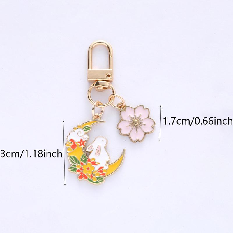 Fashion Cute Moon Flower Rabbit Keychain For Women Sweet Cartoon Enamel Gold Color Key Chain Bag Car Key Decoration Girls Gift