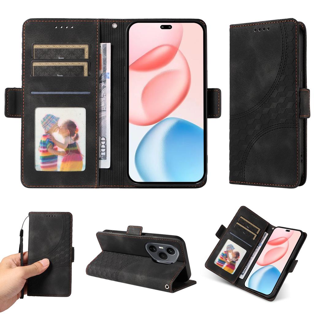 For Honor 400 Pro 5G (Global) Leather Cases Wallet Rhombus Imprinted Phone Cover Stand with Strap