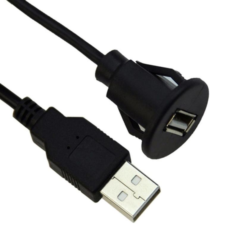 USB Male To Female Charging Cord Car Dashboard Panel Mount Data Transfer Wire for PC Laptop Flush Mount Extension Cable