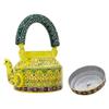 Handcrafted & Handpainted Multicoloured Aluminium Tea Kettle Pot and 6 Glasses with Stand (Yellow, Green, Brown)