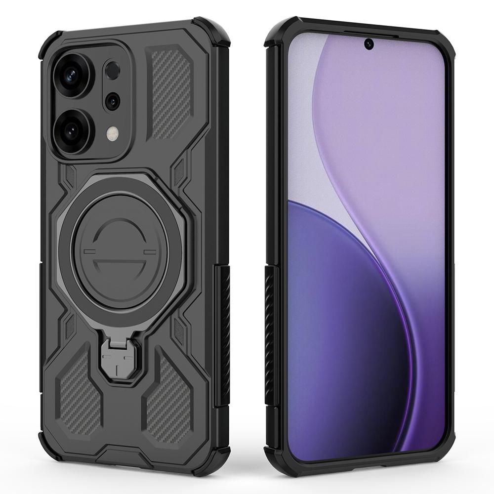 For Oppo Reno14 5G (Global) Magnetic Case Rotating Metal Kickstand PC+TPU Phone Back Cover