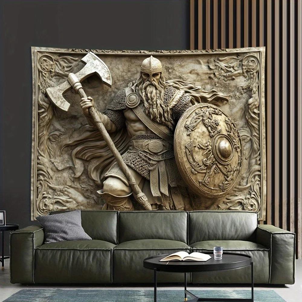 

Viking Warrior 3D Embossed Tapestry Norse Myth Art Wall Hanging Living Room Bedroom Office Party Decor Unique Gift Home 74x94cm(29x37in)