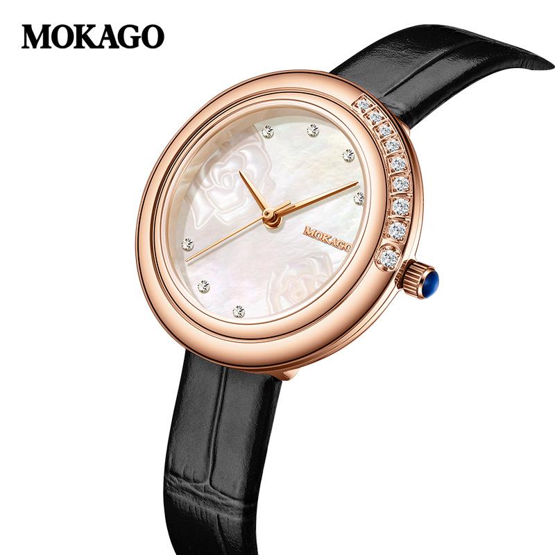 Mokaka Women s Elegant Luxury Waterproof Watch with Diamond Inlay and Carved Design