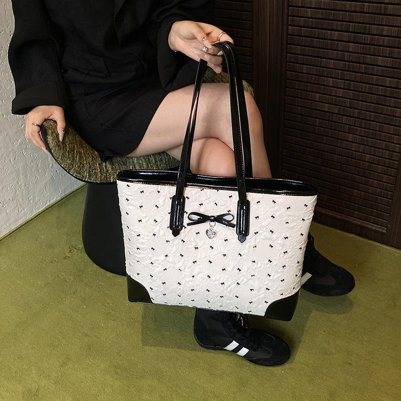New small fresh printed tote bag large capacity women's fashion textured shoulder bag commuter women's bag