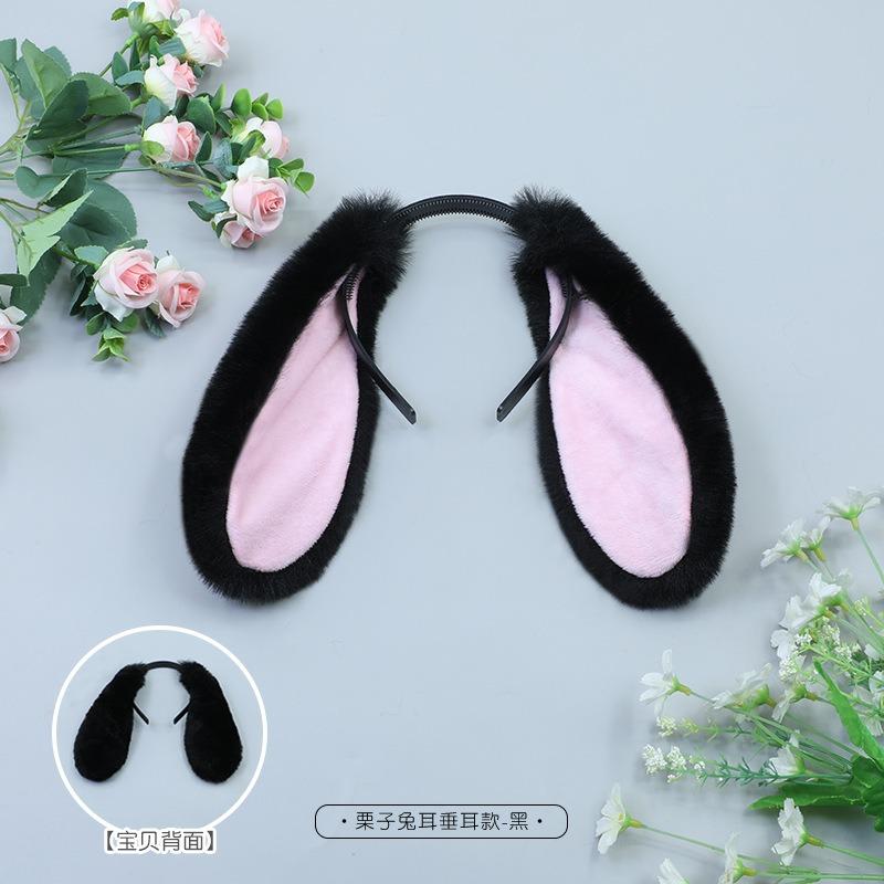 Lowering Ear Rabbit Hair Accessories Cosplay Pug Poodle Ears Tail Handmade Simulation Plush Headband