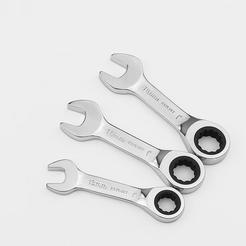 1Pc Metric Open End Wrench with Tight Spaces Gear Repair Hand Tools Steel Stubby Ratcheting Wrench Spanners 72-Tooth Car Repair