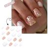 24pcs Short Square Press On Nail White Flower Designs Gold Foil False Nail Stick On False Nail For Women And Girls