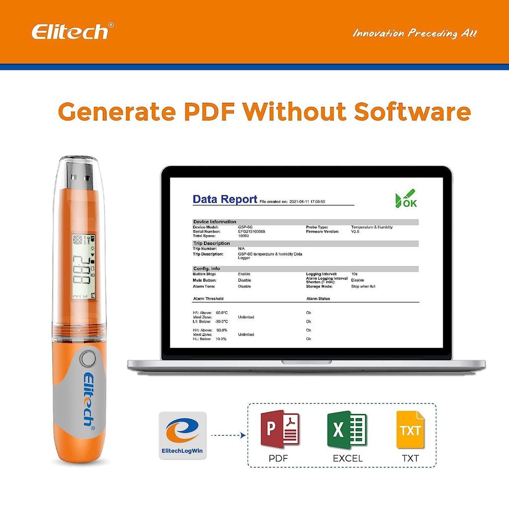 Elitech and PDF USB Temperature and Humidity Data Logger Recorder Tester Point Pen Style 32000 Record Point Temperature and Humidity Recorder RC-51H