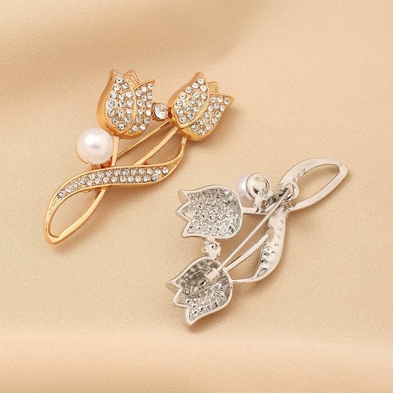 Pearl Tulip Small Western-Style Ornaments Single-Stitch Brooch Mourning Brooch For Women