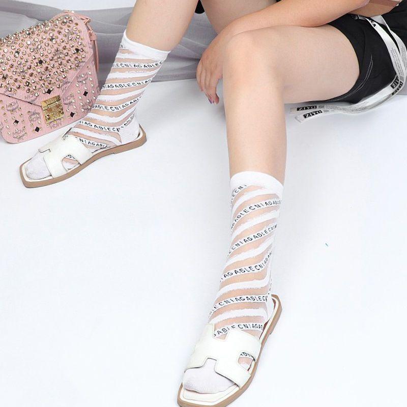 5 Pairs of Women's Mid Length Socks Thin Summer Ice Silk High Tube Transparent Personalized Glass Fiber
