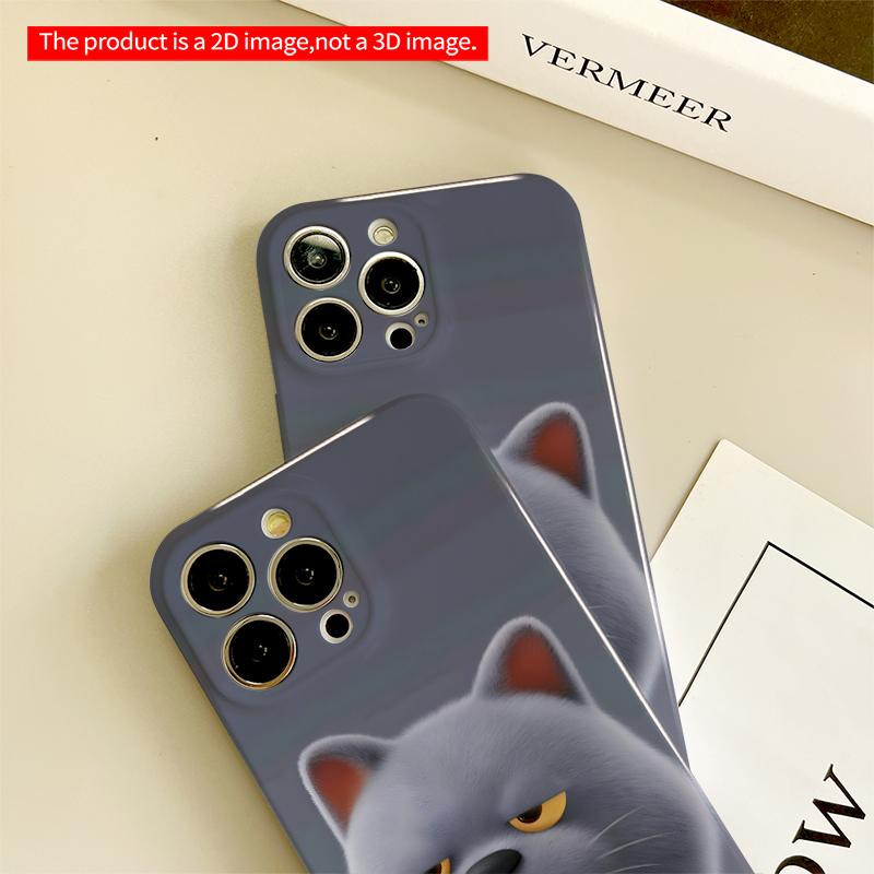 2DFlat Gray Cat with Yellow Eyes Phone Case All inclusive film hard iPhone case, compatible with iPhone 18 Pro Max 17 16 15 14 13 12 11