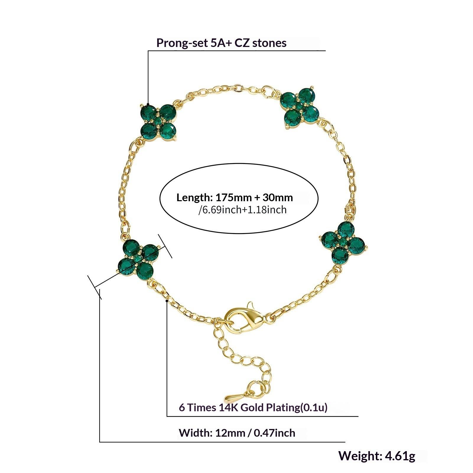 Блестящий браслет-четырехлистник - Женский роскошный браслет-бангл с цирконами 18+4cm