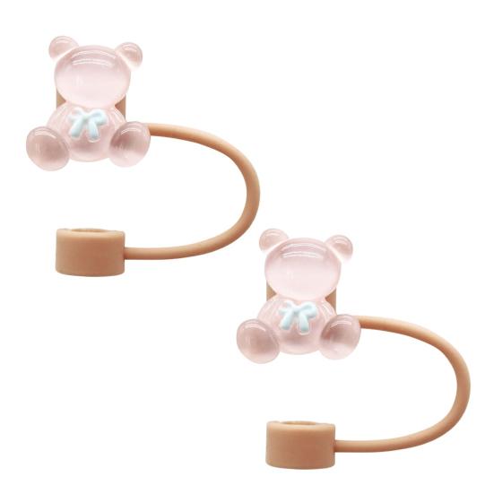 

2Pcs Silicone Straw Cap 10mm Inner Diameter Bear Design Straw Cover Dust-Proof Straw Protector for Cups And Bottles Reusable Drink Lid D