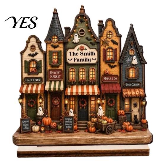 Decorative Wooden Plaques Halloween Ghost Family Plaque, Pumpkin Couple Tabletop Sign, Retro Style Holiday Props Farmhouse Home Ornament for