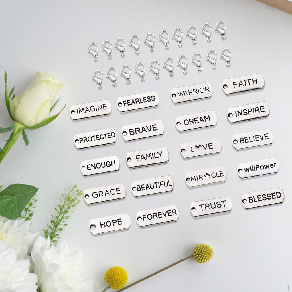 20x Inspiration Word Charms Pendants Engraved Motivational Zinc Alloy Stylish Jewelry Making