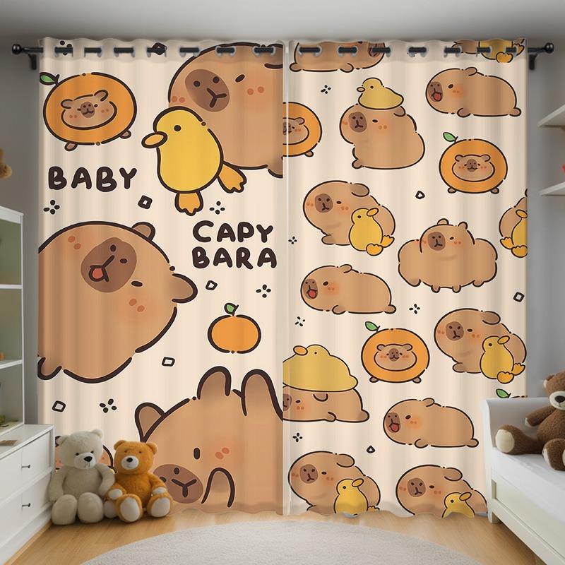 Jul Kapibara Anime Vardagsrum Sovrum Gardiner För Vardagsrum Perforerade Dammtäta Mörkläggningsdraperier Kökslucka Hem