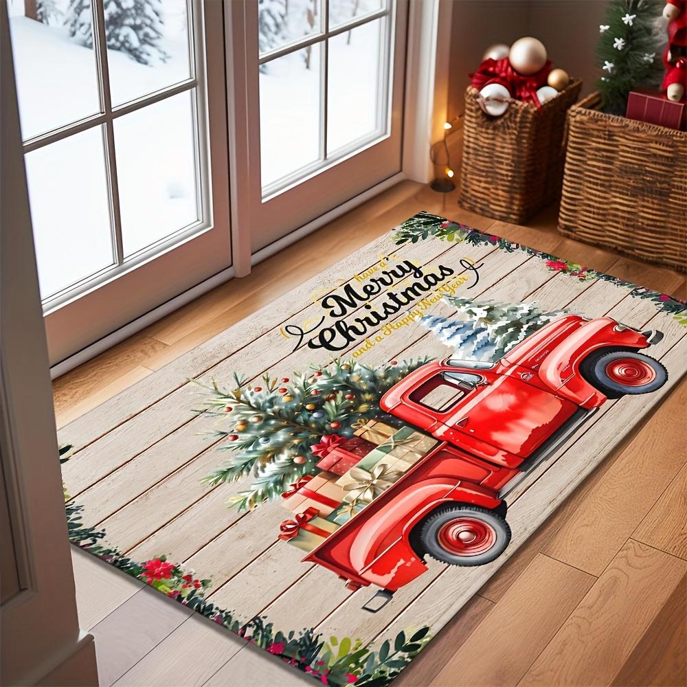VIKAMA Vintage Truck Gift Christmas Doormat Non-Slip Washable Entrance Rug Indoor Outdoor Winter Holiday Home Decor