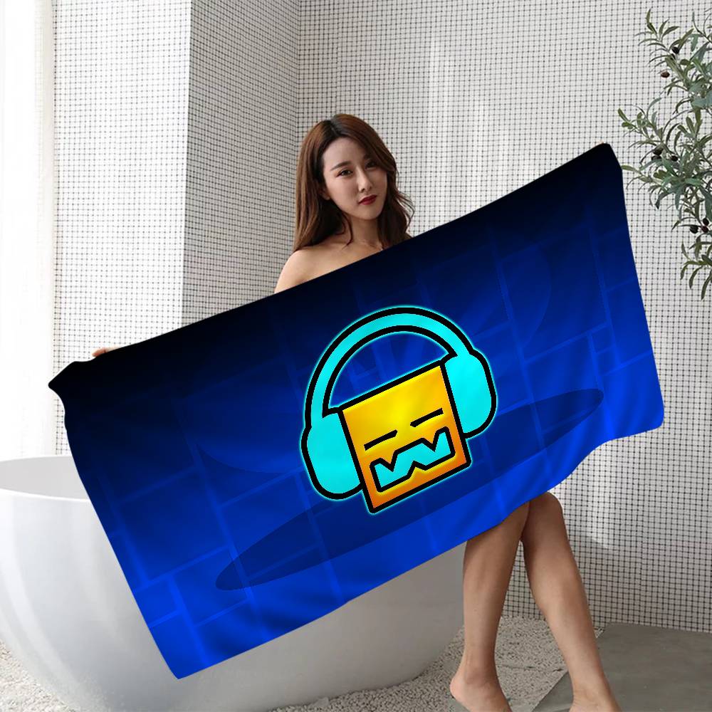 G-Geometry-Dash Hyper-Rhythmic-Neon Beach Towel Colorful Bath Towels for Girl Quick Dry Custom Sand Free Beach Yoga Spa Gym Pool