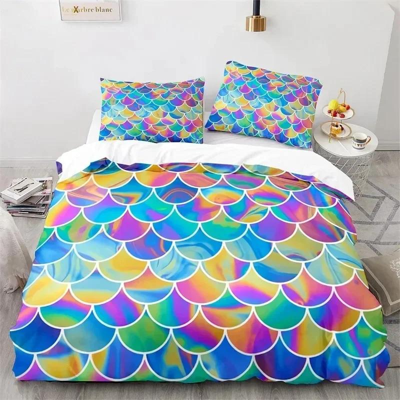 

Colorful Fish Scales Bedding Set Twin King For Kids Boys Blue Pink Mermaid Skin Surface Print Polyester Quilt Cover 70x133cm 2pcs