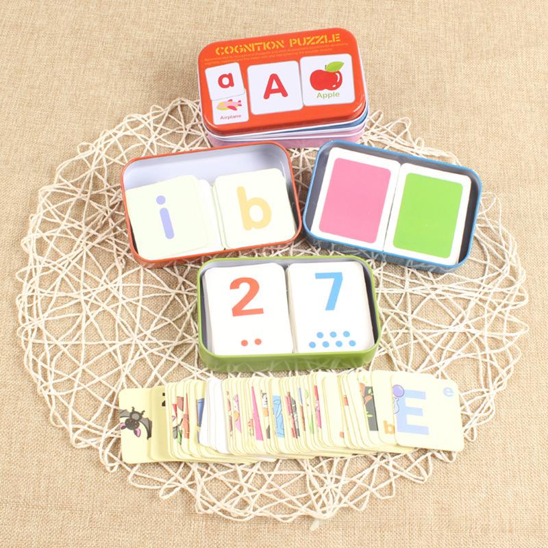 

Tin box alphanumeric shape animal card 3 years old baby literacy enlightenment kindergarten early education toy