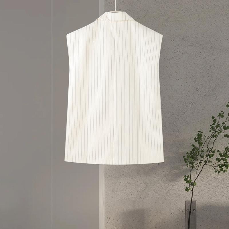 Fashion Women's Stripe Vest Trouser Suits Sleeveless Turn-Down Collar Lady Set 2025 Spring Summer Casual 2 Pieces Set Women