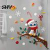 Self Adhesive Seasonal Wall Art Cute Christmas Owl Window Sticker, Snowy Branch Candy Glass Decal, Waterproof Festive Outdoor Xmas Decor for