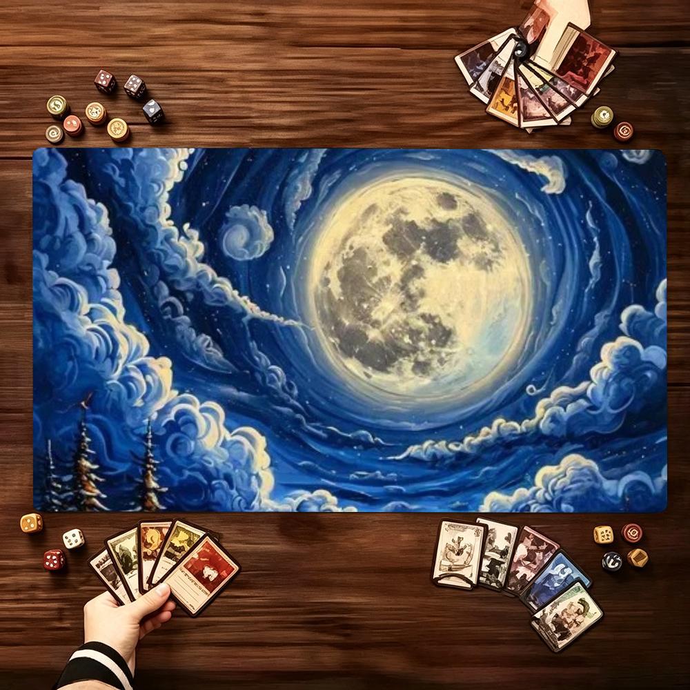 Moonlit Ocean Waves Pattern Game Playmat Non Slip Rubber Smooth Extended Table Mat For Trading Card Game Board Game Enthusiasts