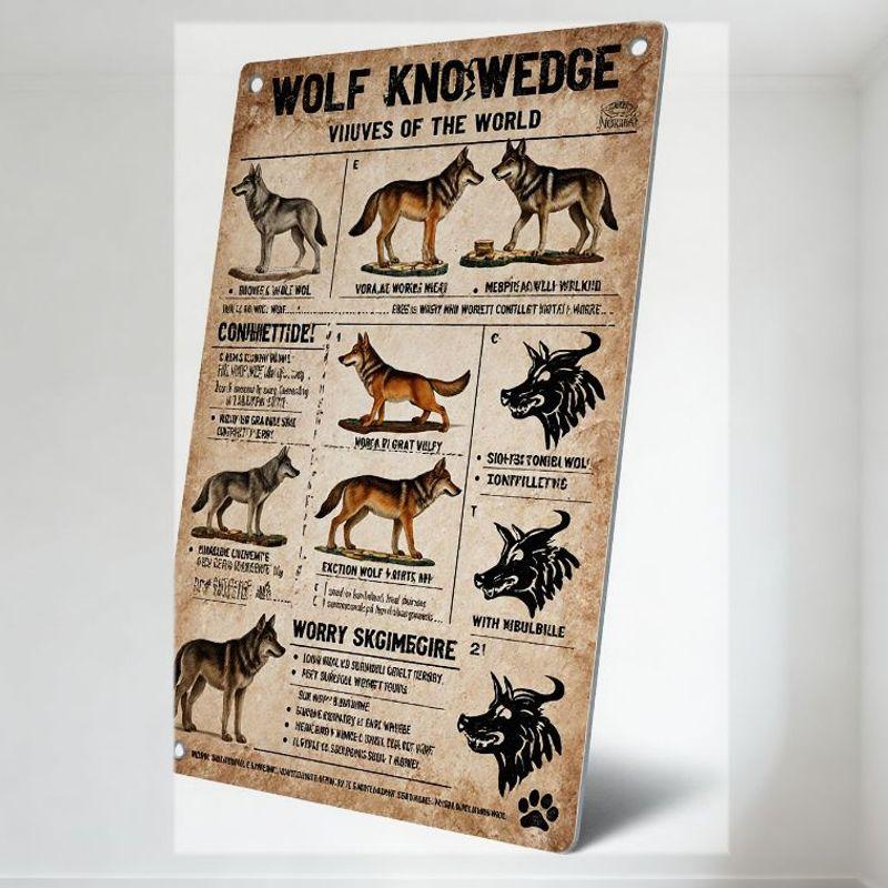 

Vintage Wolf Knowledge Metal Tin Sign - Wolves Varieties Educational Rustic Retro Wall Decor for Bar Pub Home Cafe 8x12 Inch 20x30cm（7.8x11.8inch）