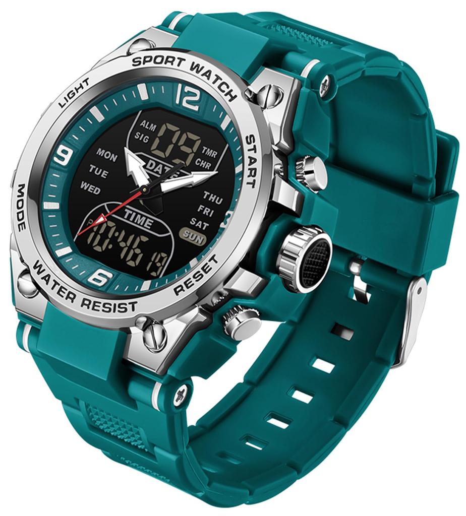 Digital Military Watch with 3 Time Zone Alarm Time 5ATM Water Luminous LED Day and Date Perfect for Everyday and Outdoor Running Men's Display,