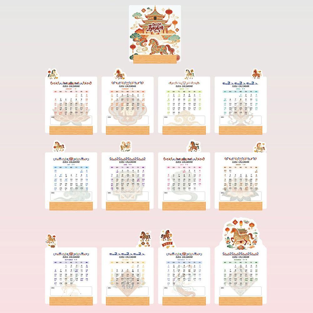 Wooden Base 2026 Desktop Calendar Vase Shaped Monthly Planner New Standing Calendar for New Year