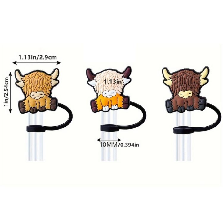 Set of 6 Cartoon Cow Shaped Straw Stopper Cover Adorment Plastic Straw Lid Drinkware Straws Tips Cover Cup Accessories