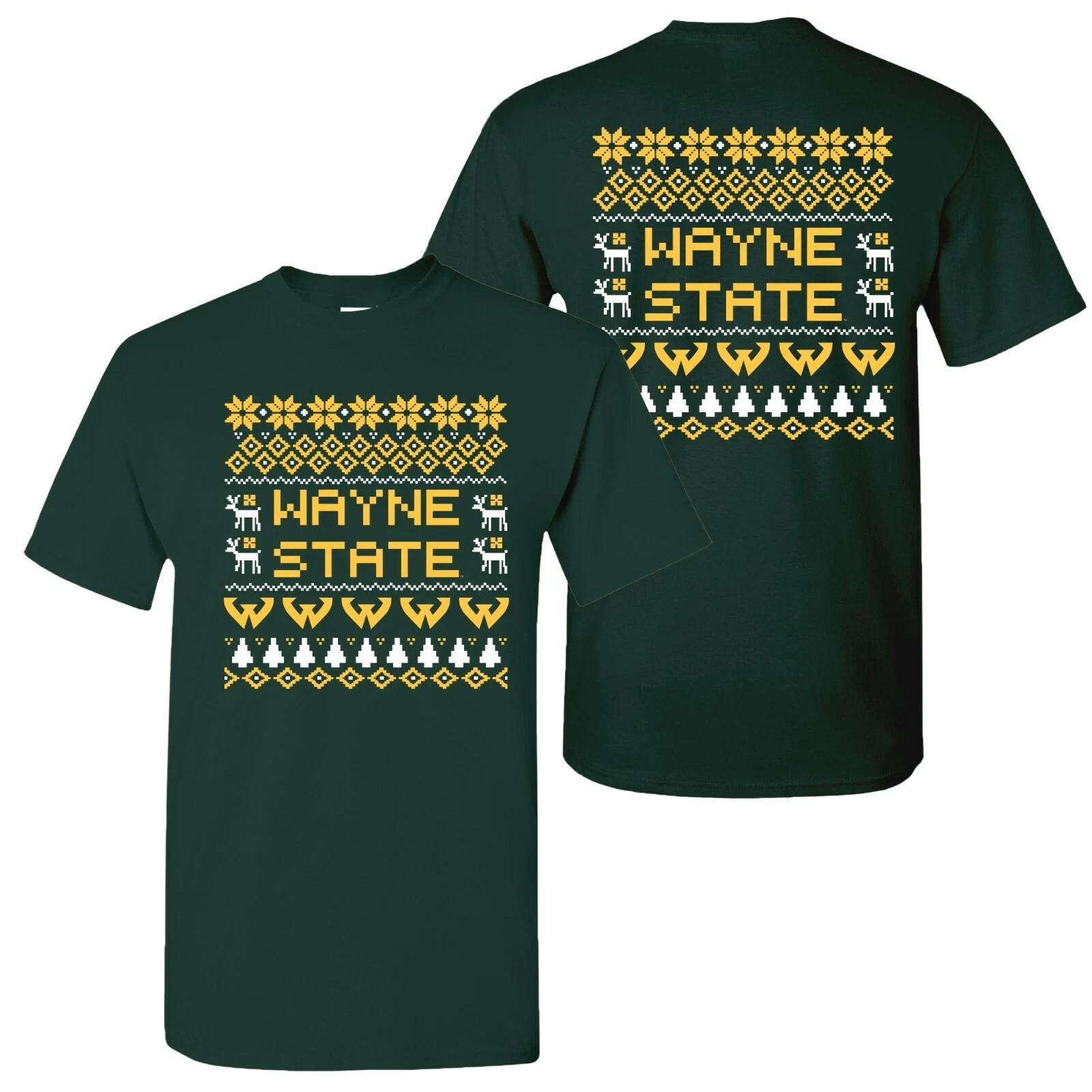 Wayne State Warriors Holiday Sweater T-Shirt - Forest 2XL