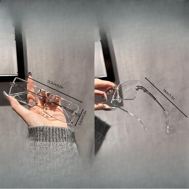 Chic Rectangle Rimless Clear Lens Glasses for Women Minimalist Fashion Eyewear Metal Frame Square Shape