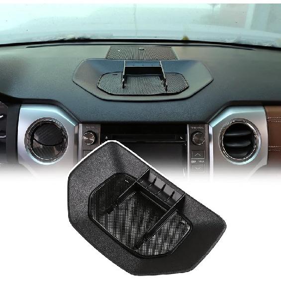 LLKUANG Black ABS Car Center Console Dash Table Storage Tray Fit for Toyota Tundra 2014-2021 Instrument Organizer 360° Rotating Phone Holder Cradle