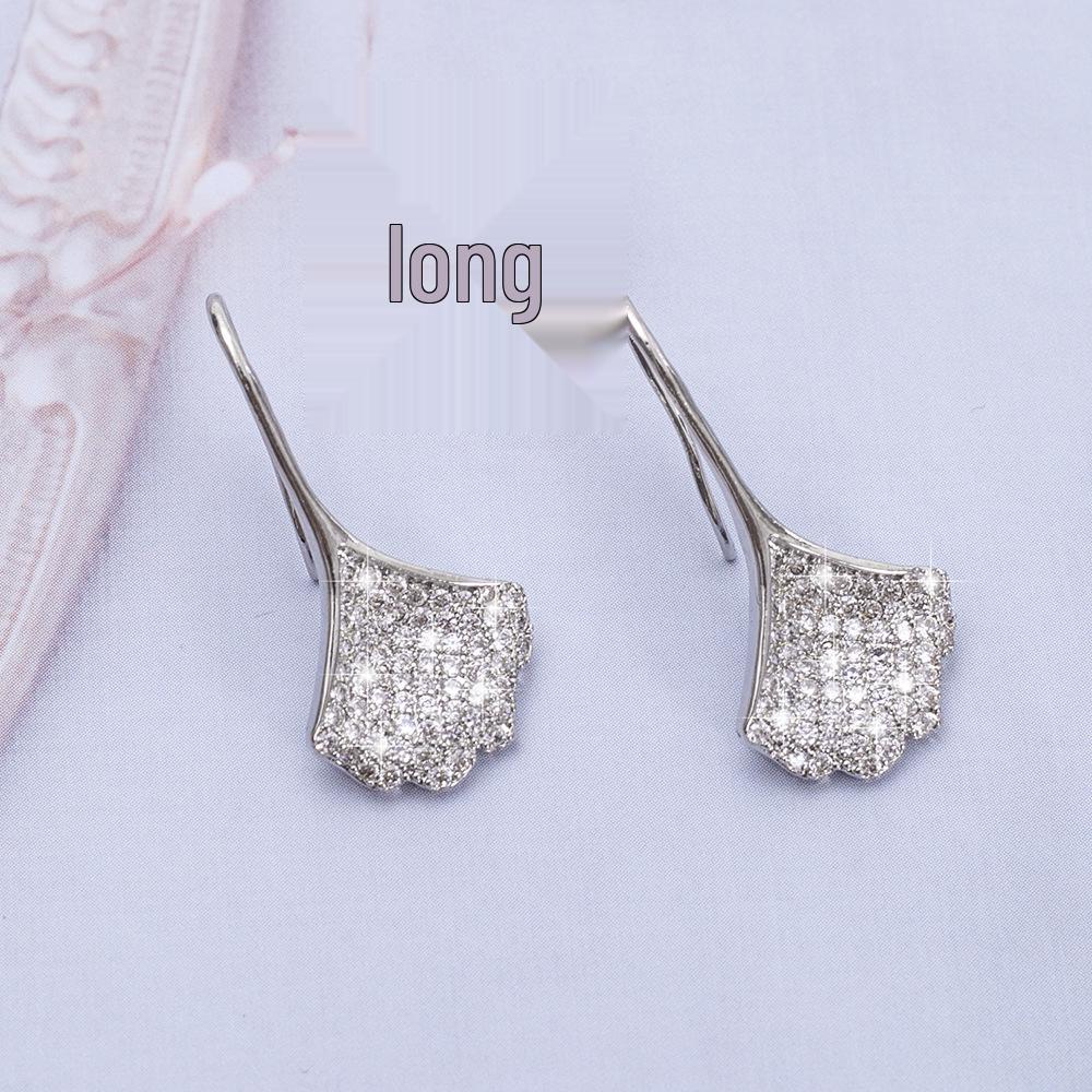 

Ginkgo Leaf Copper Zircon Fishtail Earrings for Women - Perfect for Wedding or Christmas Jewelry серебряный