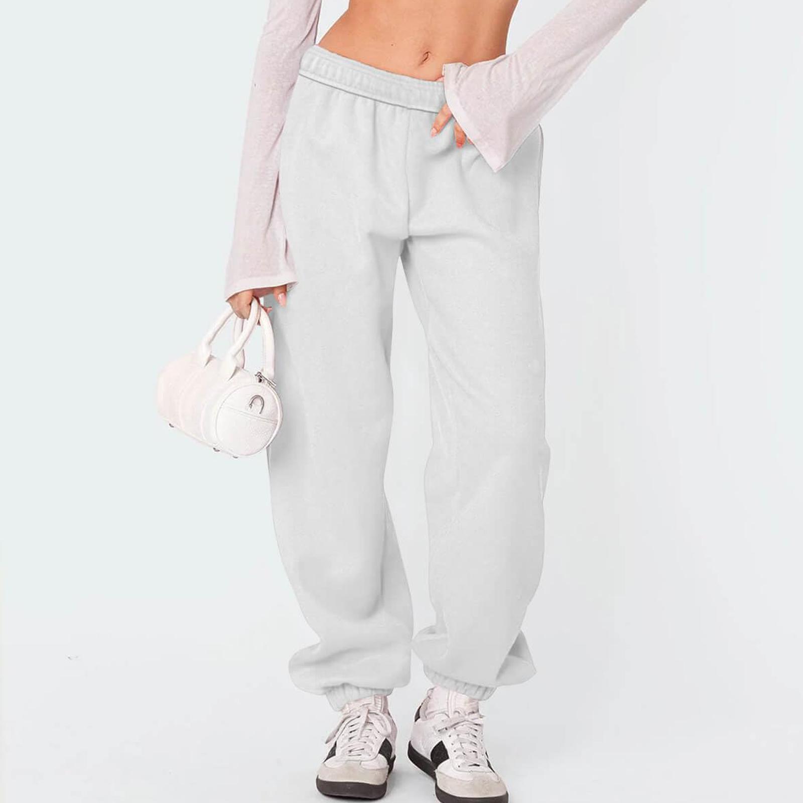 

Женские флисовые спортивные штаны Зимние спортивные штаны с высокой посадкой на кулиске Мешковатые штаны-джоггеры XL белый